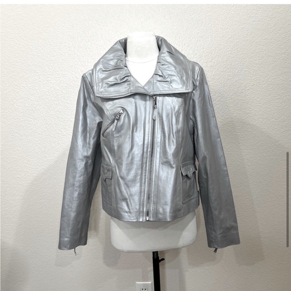 MixIt Silver Leather Moto Jacket Large Y2K - Picture 9 of 13